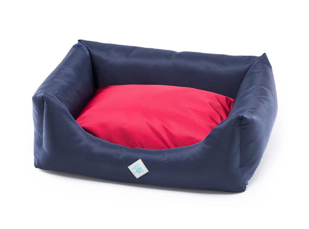 LEO PET CAMA RODI CON COJÍN DESMONTABLE PANAL AZUL OSCURO/ROJO 85X110 CM