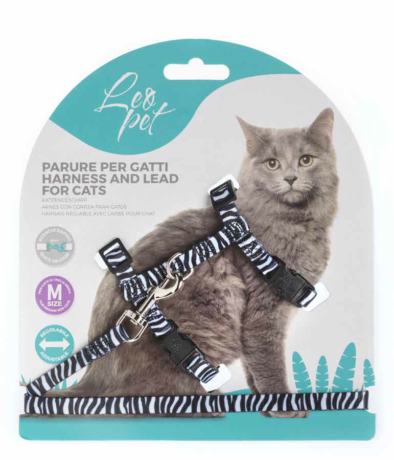 LEO PET ARNÉS MEDIANO PARA GATO ESTAMPADO ANIMAL ZEBRA