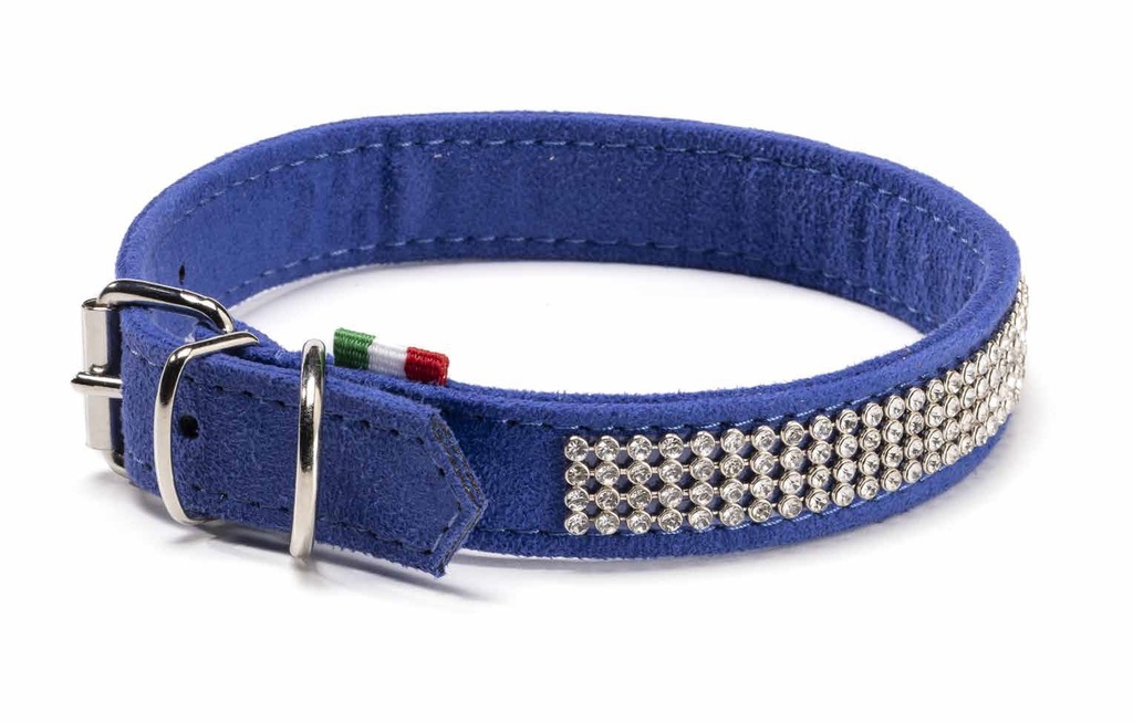 LEO PET CUELLO DE ANTE CON STRASS TRANSPARENTE COLOR AZUL 2X40
