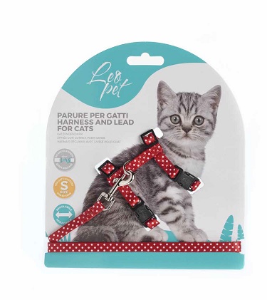 LEO PET SET DE PASEO PARA GATITOS CON ESTAMPADO COLOR ROJO (2 UND.)