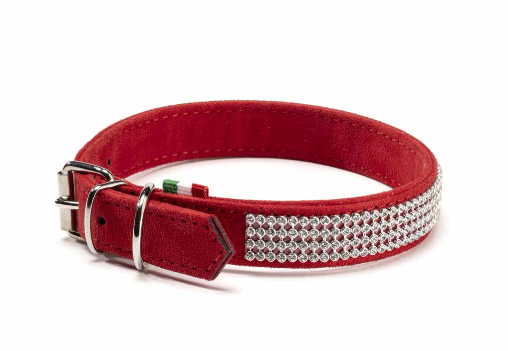 LEO PET CUELLO DE ANTE CON STRASS TRANSPARENTE COLOR ROJO 1,5X25