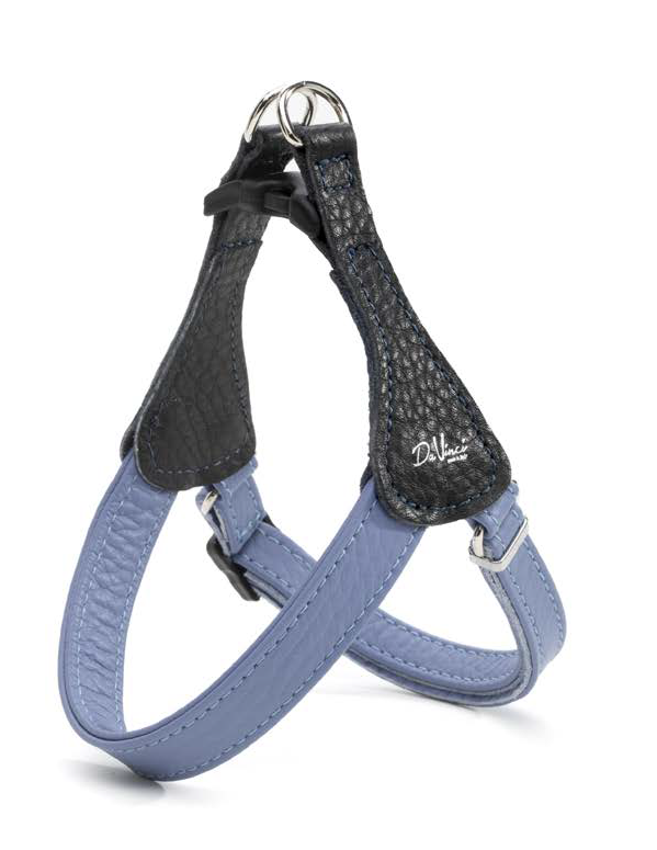 LEO PET ARNÉS DE CUERO BICOLOR AZUL MARINO Y AZUL CLARO S