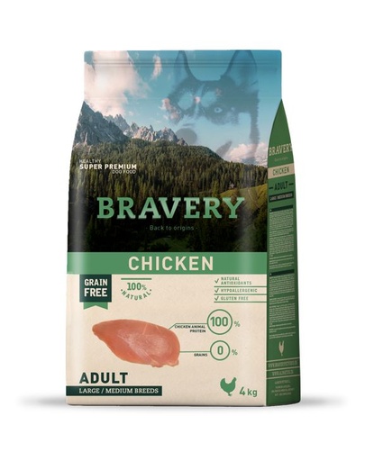 [04PE004000.0019.0096] BRAVERY DOG ADULT CHICKEN MED-LARGE 4KG