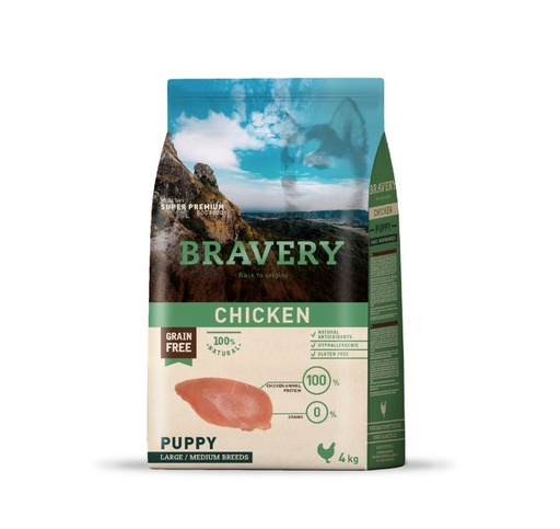 [04PE004000.0020.0096] BRAVERY DOG PUPPY CHICKEN  MED/LARGE 4KG