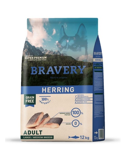 [04PE012000.0037.0036] BRAVERY DOG ADULT HERRING (ARENQUE) MED/LARGE 12KG