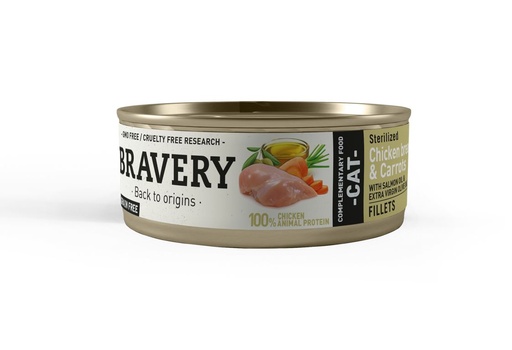 [30GA000070.0004.0390] BRAVERY CAT STERILIZED  CHICKEN FILLETS & CARROTS 12X70GR (15% DESCUENTO) Hasta agotar existencias.