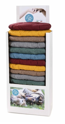 [CBN80040S] LEO PET EXPOSITOR COJÍN NETTUNO TOPOS COLORES LISOS 80X55 CM (20 UNIDADES POR EXPOSITOR)