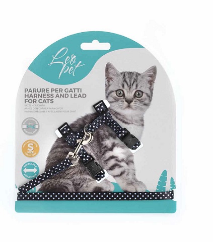[CGC203] LEO PET SET DE PASEO PARA GATITOS CON ESTAMPADO COLOR NEGRO ( 2 UND.)