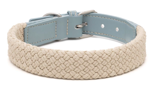 [DV4745LB] LEO PET COLLAR EN CUERDA PLANA Y CUERO AZUL CLARO 45X2.0CM 